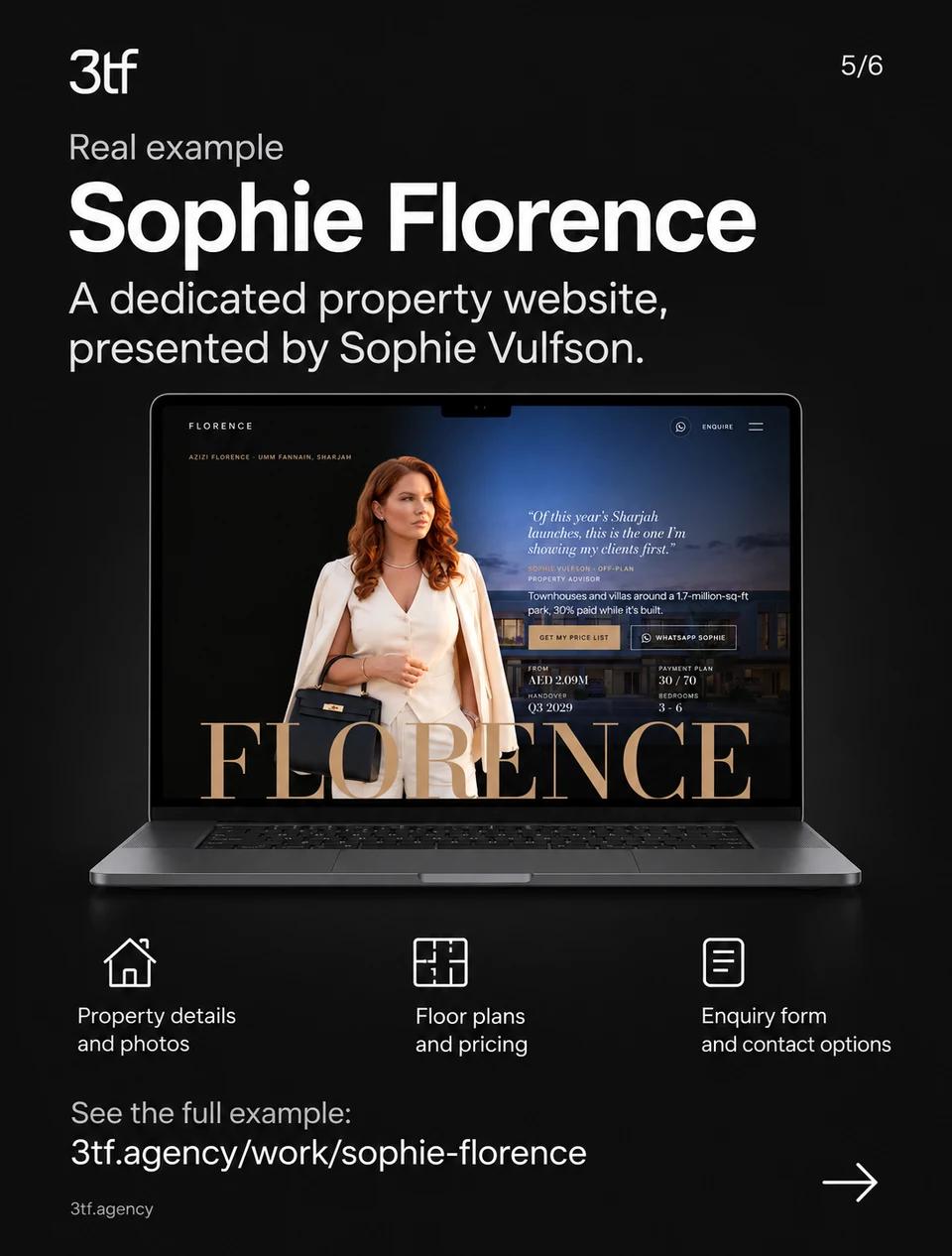 The Sophie Florence website as a real example of a dedicated property page.