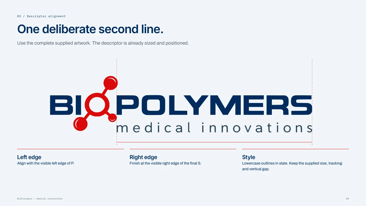 BioPolymers: Descriptor alignment beneath the wordmark.