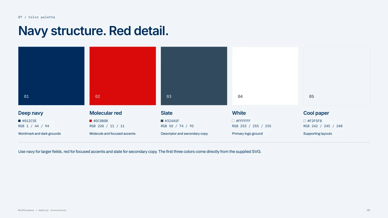 BioPolymers: The navy and red palette.