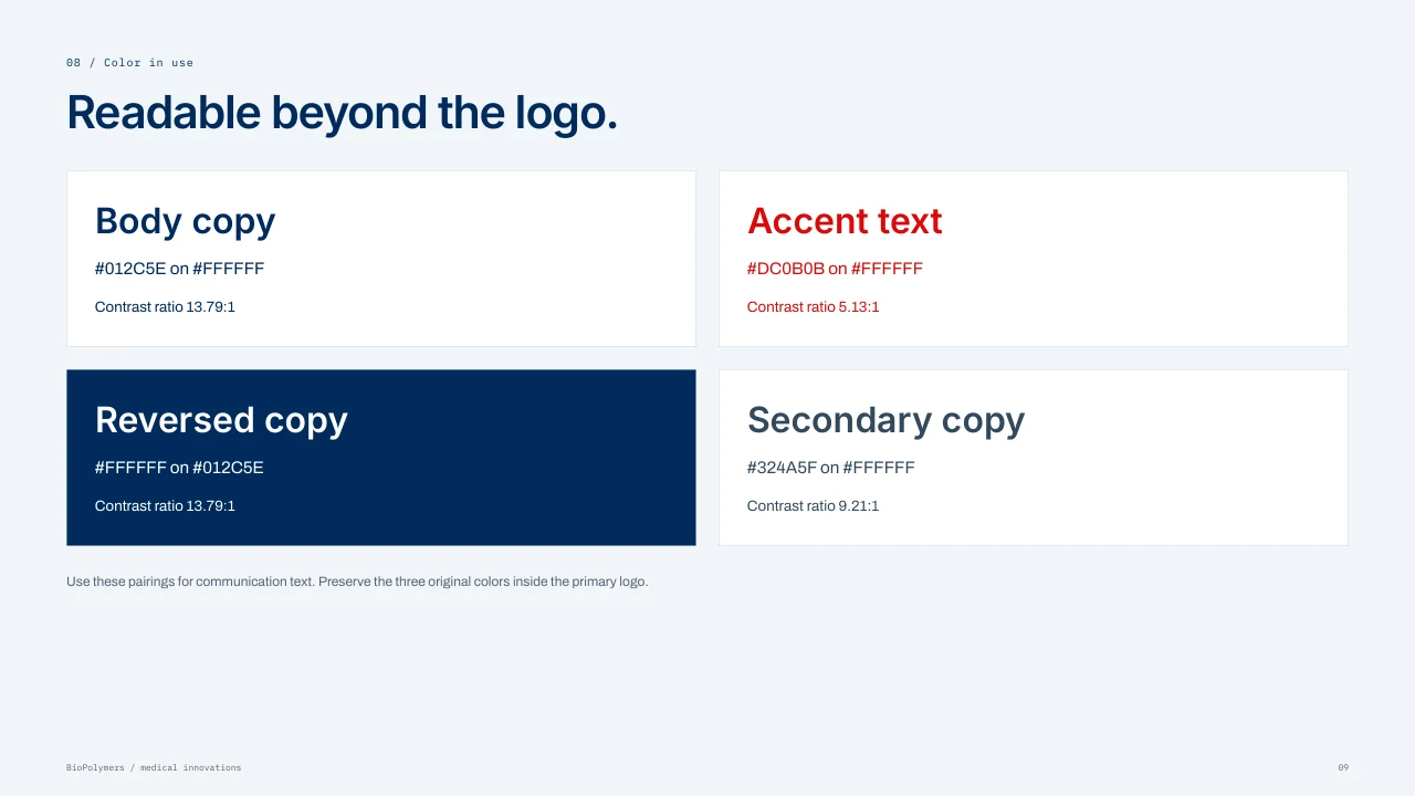 BioPolymers: Readable colour combinations for text.