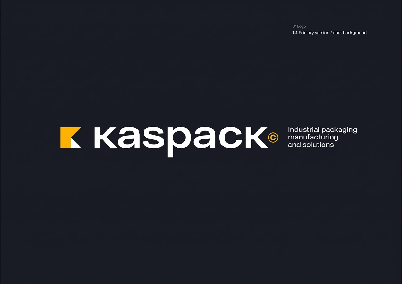 Kaspack: The primary dark-background lockup.