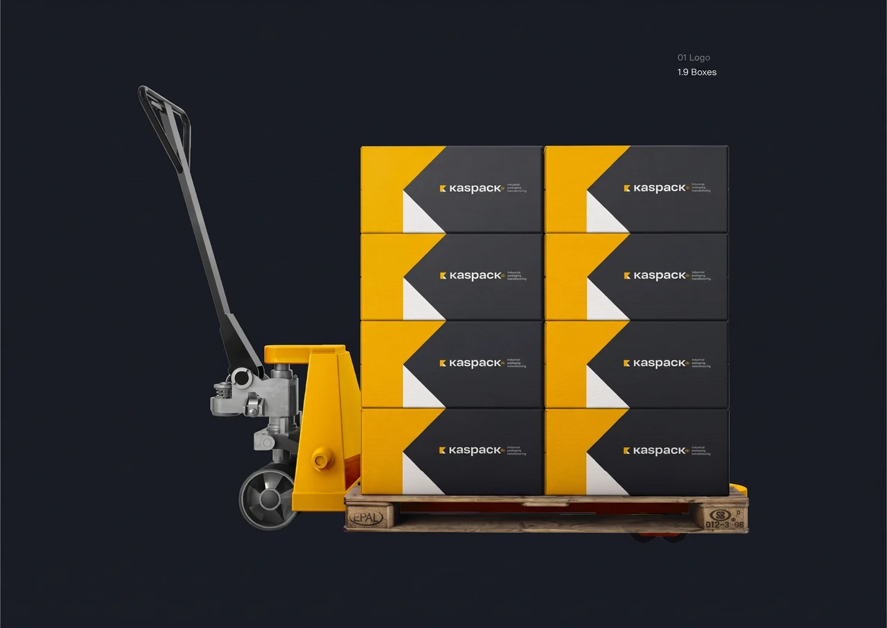 Kaspack: Cartons with repeated graphic shapes.
