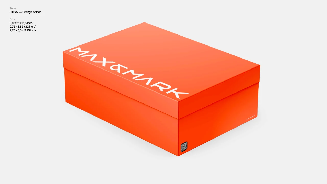 Max and Mark: An orange box with the primary wordmark.