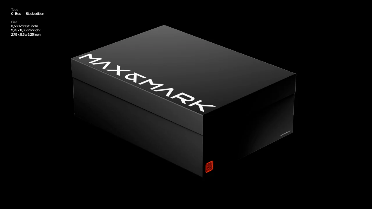 Max and Mark: The black edition of the wordmark box.