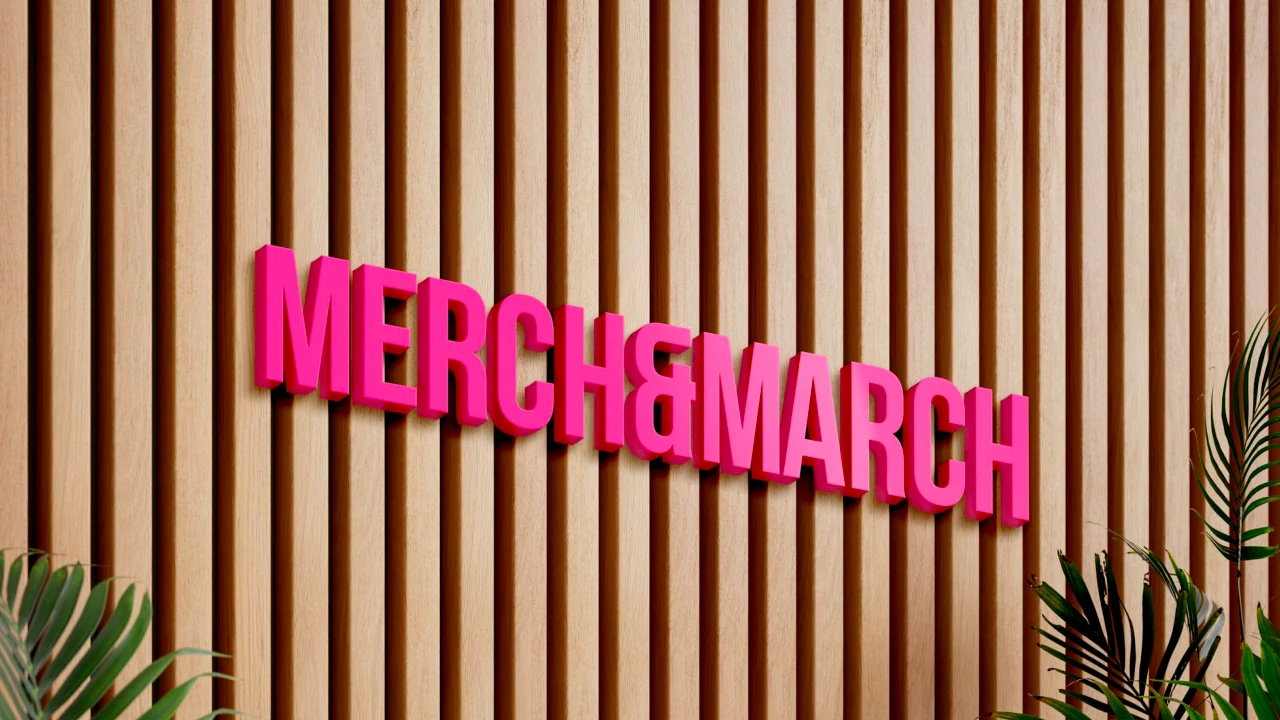 Merch and March: The wordmark used as physical signage.