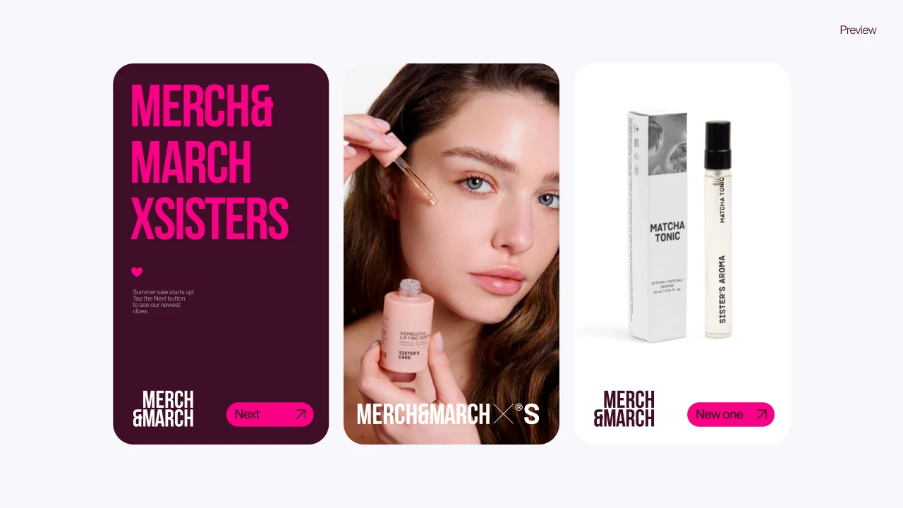 Merch and March: Social content applications.
