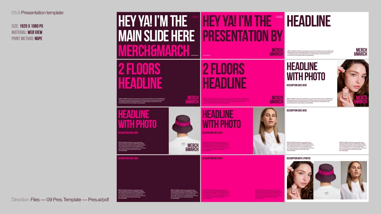 Merch and March: Presentation template layouts.