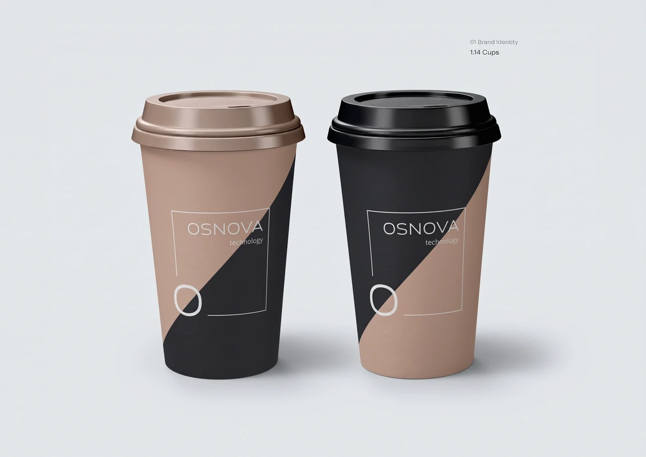 Osnova: Takeaway cups in the same palette.