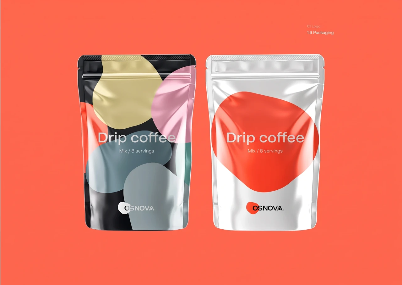 Osnova: An organic coral shape gives Osnova a softer symbol and a flexible, colourful graphic language.
