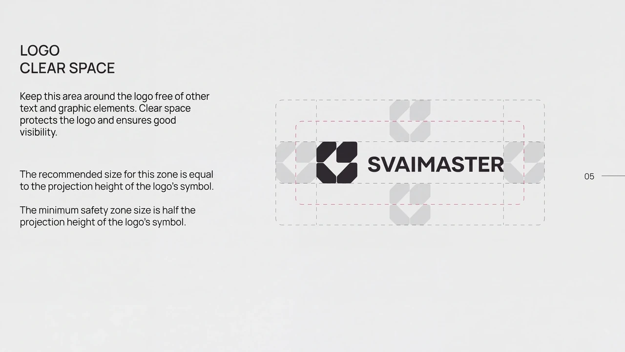 Svaimaster: Clear-space guidance around the logo.