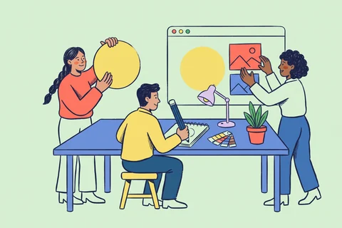 A creative team develops a brand together.