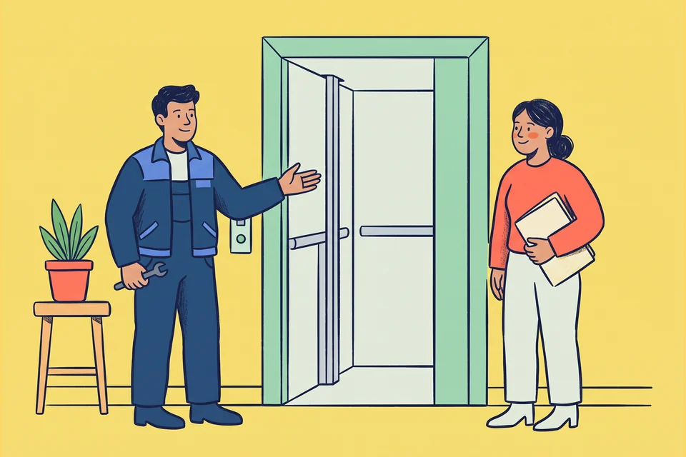 A lift service engineer shows a home lift to a homeowner.