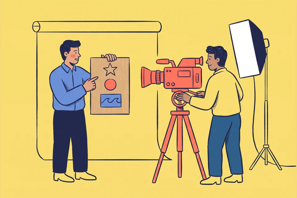A film director and camera operator prepare a studio shoot.