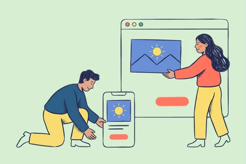 A designer and developer build a website.