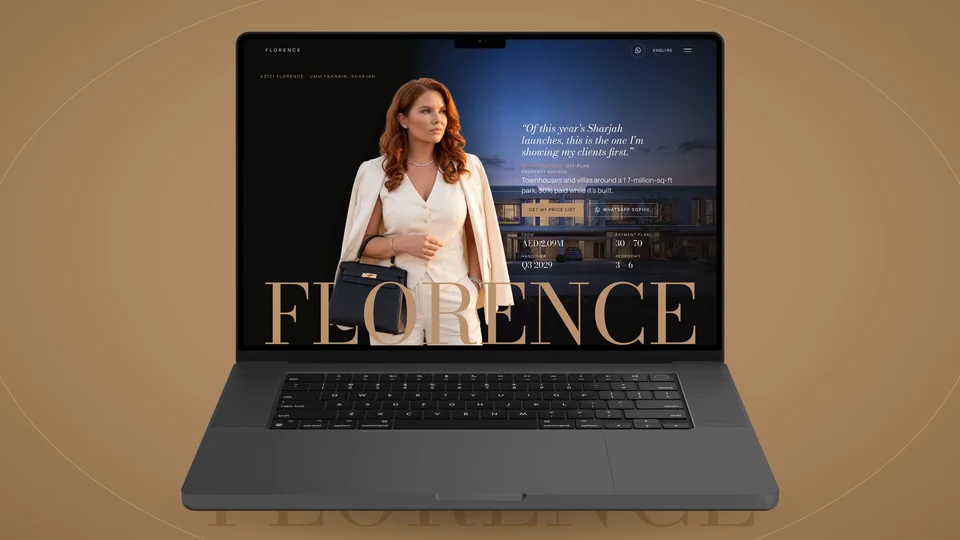 The Sophie Florence website displayed on a laptop