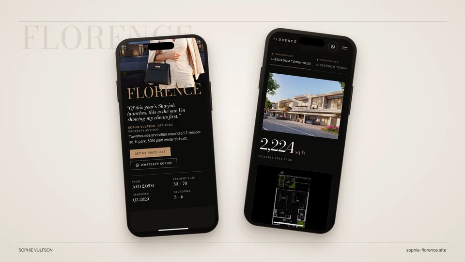 Sophie Florence property pages on two mobile phones