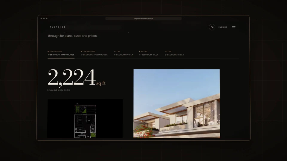 Home types and property details on the Sophie Florence website